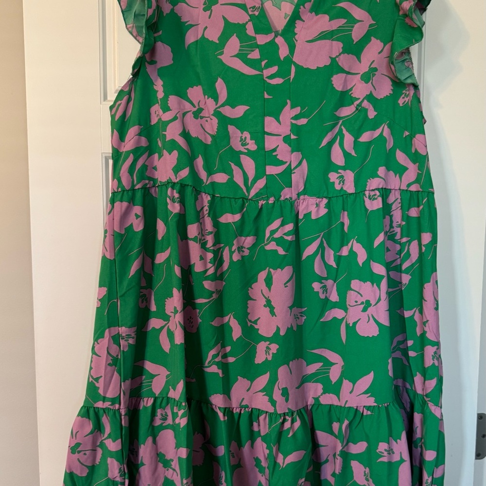 SHEIN Green and Pink Floral Mini Dress